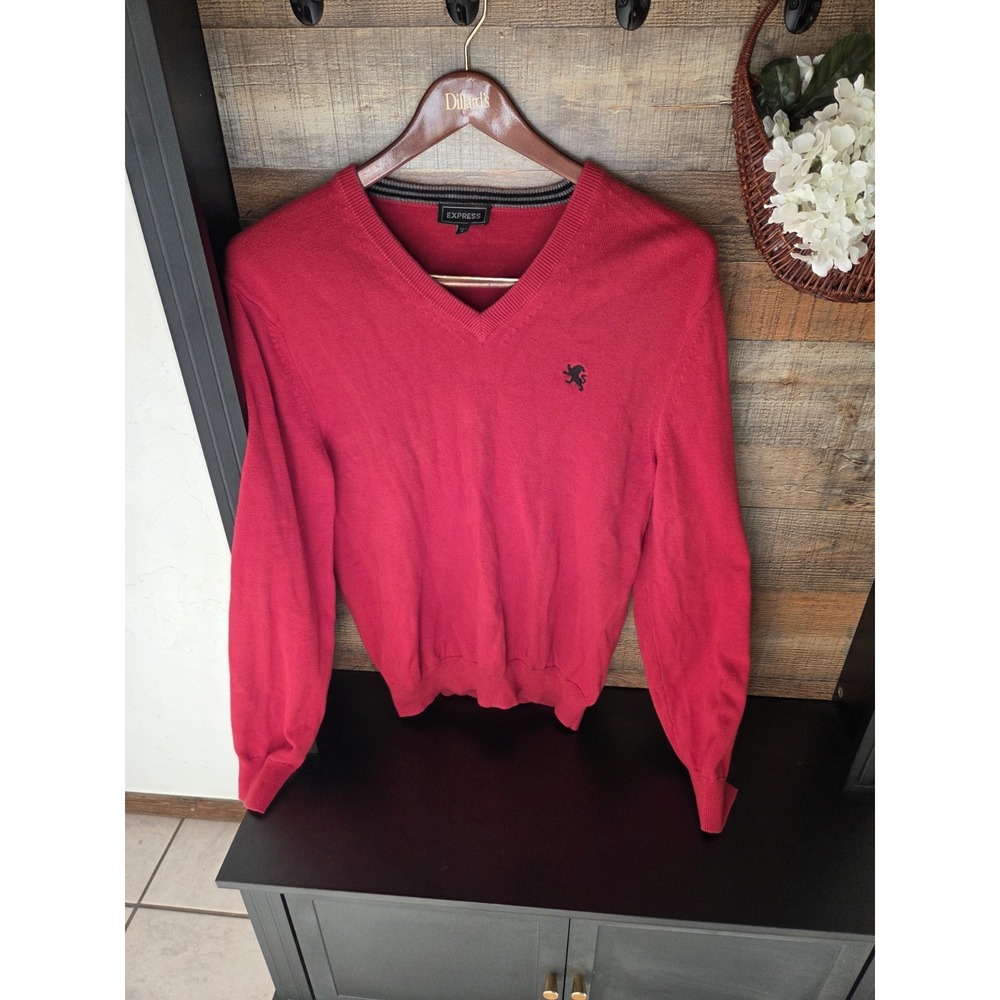 Express red V-neck long-sleeve sweater Mens Medium